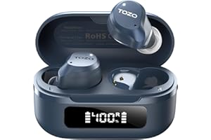 TOZO Hybrid Auriculares Inalámbricos Bluetooth 5.3 con Híbrida ANC 6 Mics ENC ORIGX 2.0 Acústico EQs Ajuste 59H Reproducción LED Pantalla USB Tipo C IPX8 Azul