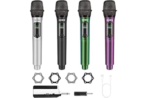 talomen Microfono wireless karaoke 2,4 GHz, microfono dinamico portatile professionale con ricevitore ricaricabile, per canto, karaoke, feste, esibizioni dal vivo, K604 Argento, Nero, Verde, Viola