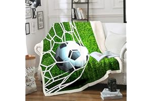 LOUSSIESD Koc polarowy 3D do piłki nożnej dla dzieci, chłopców, nastolatków, motyw sportowy, narzuta, koc, boisko do piłki nożnej, szerpa, koc na łóżeczko, kanapę, łóżko, sofę, pluszowe koce, podwójne, 152 x