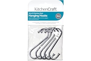 KC BLUE KitchenCraft Ganci Cucina a S, Metallo Cromato, Grandi (10 cm), 5 Pezzi