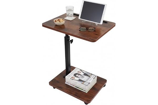 Relaxdays sidobord i C-form, höjdjusterbart 48–84 cm, brunt