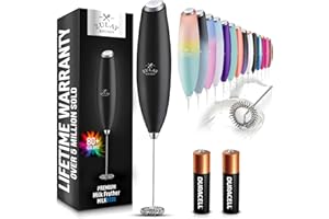 ZULAY KITCHEN ZK Mousseur à Lait Électrique à Piles - Mousseur à Lait en Acier Inoxydable - Fonctionne à Piles - cappuccino, chocolat chaud, Noir