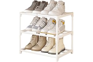 NIAWECAN Small Shoe Rack, White Shoe Rack, 3 Tier Shoe Racks, Metal Shoe Racks Small, Stackable Shoe Storage, Narrow Shoe Organiser Storage Shelf for Closet, Hallway, Bedroom, Quick Assembly