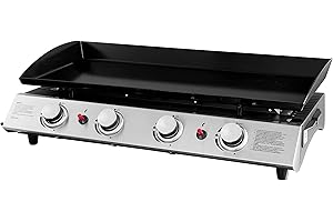 CALLOW RETAIL Huge 4 Burner Gas Plancha with Black Enamelled Griddle, Stainless Steel, 80cm x 36cm cooking area