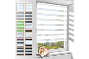 Zarnan Doppelrollo Klemmfix ohne Bohren Weiß 105x110cm(Stoffbreite 101cm) Duo Rollo Blickdicht Zebrarollo Rollos für Fenster ohne Bohren für Wohnzimmer Küche Büro lichtdurchlässig und verdunkelnd