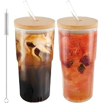 KTCINA 2Pcs Glass Tumbler Cup with Straws and Lids, 650ml Reusable ...