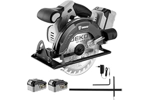 Sierra Circular Bateria: DEKOPRO 20V Sierra Circular, 4500 RPM, Hoja de Sierra Ø165mm(24T), Profundidad Máxima de Corte 55mm (90°), 33mm (45°), Ideal para Cortar Madera (2 Baterías de 4,0Ah incluidos)