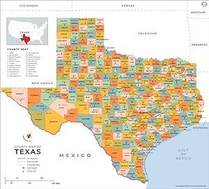 Mapa De El Estado De Texas Texas County Map (36" W X 32.61" H) : Amazon.co.uk: Stationery & Office  Supplies