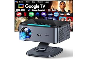 Videoprojecteur【1500 ANSI/Auto Focus/360° Rotation】 XIWBSY Projecteur Video Google TV/Contrôle Vocal, WiFi 6 Bluetooth 5.3, Retroprojecteur 4K Supporté 38000 Lumen, Projector Home Cinéma/Extérieur