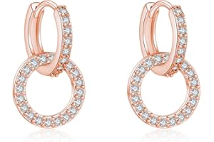 Fcebsty Ohrringe Silber 925 hängend für Mädchen, S925 Sterling Silber Ohrring double hoop mit Zirkonia, Double Circle Hoop Ohrringe Schmuck für Hochzeitsgeschenke für Frauen