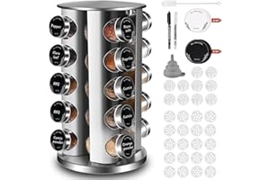 FNLLC Porta Spezie per Cucina Orbicolare con 20 Barattoli per Spezie,360° Porta Spezie Girevole,Barattolo per Condimenti con Coperchio in Acciaio Inox,Organizer Spezie