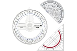 WIRZUL Confezione da 3 goniometri in plastica, goniometro a 180 gradi, goniometro a 360 gradi con braccio rotante, goniometro rotante a cerchio completo in plastica trasparente