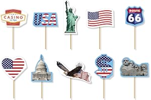 DH-KONZEPT 20 Picker * USA + AMERIKA * als Deko für eine Länderparty oder Themenabend | Käsepicker Party Route 66 Stars and Stripes US Las Vegas