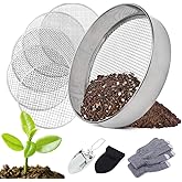 TOPRUNYI Garden Sieve Made of Stainless Steel, 5-in-1 Garden Sieve Round 20 cm, with 5 Interchangeable Sieve Inserts Diameter