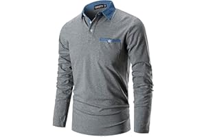 GNRSPTY Polo Hombre Manga Larga Denim Cuello Camisetas Algodón Camisas T-Shirt Golf Tennis Otoño Invierno Oficina