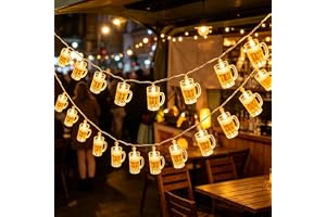 Lot med 2 batteridrivna ljusslingor i form av ölglas | 1,5 m 10 LED ölsejdel ljuskedja för Oktoberfest dekoration party bröll