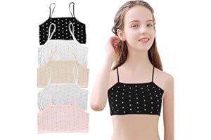 wlertcop 5 Pack Girls Sports Bra,Girls Bra Cotton,Cotton Training Bralette with Fixed Bust Pad and Adjustable Strap Wire Free Underwear Crop Top for Crop Top 8-12 Years