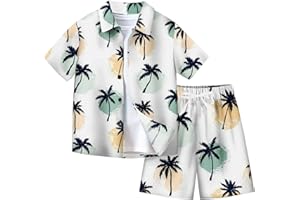 XINYUNZU Jungen Hawaii Hemd mit Shorts Sommer Outfit 2-Teilig Hawaiihemd und Elastische Taille Kurze Hose Set Casual Kinderkleidung Kurzarm Leicht Strand Bekleidungssets für Kinder 7-14 Jahre
