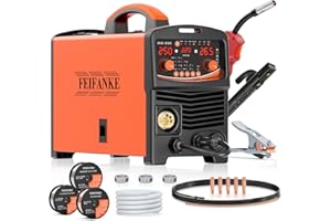 FEIFANKE MIG Welders 240V 250A 6 in 1 Without Gas MIG/Gas MIG/MMA/Lift TIG/Spot Welding/Single Pulse MIG Welding Machine IGBT Inverter Gasless MIG Welders with Fast Wire Feed Gas Test