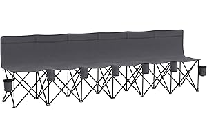 Outsunny 6 Seater Folding Bench, Outdoor Camping Chair Portable Sports Spectator Chair with Metal Frame, Cup Holder & Carry Bag, Charcoal Grey