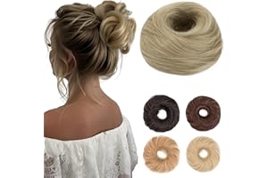 Benehair Hairpiece with Elastic Band, Bun Hairpiece, Hair Scrunchie with Hair, Synthetic Hair Extension, Hair Bun Messy Bun for Women and Girls (Pale Ash Blonde, 55 g)