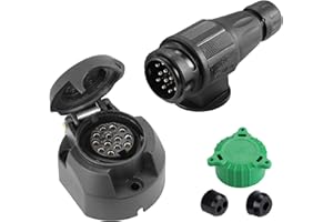 SPARKMOTO Anhänger Stecker 13 Polig und Anhänger Steckdose 13 Polig, nach ISO11446,12V Wasserdicht 13 Polige Anhänger Stecker Steckdose für KFZ Anhänger Wohnwagen AHK Adapter Steckdose Stecker(lang)