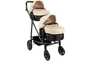 HTI Joie Junior Evalite Twin Pushchair | Stone & Black Double Pushchair | Double Dolls Pram with Adjustable Height Handle And Multiple Seat Options | Suitable For Ages 3+