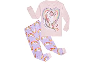 MIXIDON Bambine 2 Pezzi Pigiama a Maniche Lunghe per Ragazze Pajama Set 100% Cotone 2-12 Anni