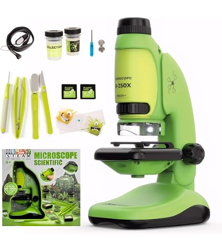 Microscope 3 En 1 KinZon Pour Enfants - 60x-180x Grossissement - Avec Lames Et éclairage LED - Dès 6 Ans