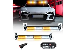 JMEST LEAD 2X 16 Inch Amber & White Windshield Strobe Light Bar w/9-KEY Controller, 80 LED Emergency Warning Lights w/8 Suction Cups,24 Flash Modes LED Traffic Advisor Strobe Lights Bar for Trucks