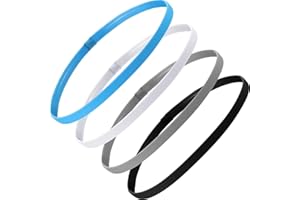 BEMEMO 4 Pieces Thick Non-Slip Elastic Sport Headbands Hair Headbands for Women and Men (Black, White, Grey, Royal Blue)