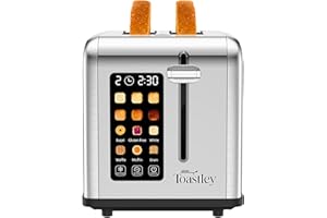 Toastley Smart Toaster 2 Slice with Screen Touch Control. 2 Slice Toaster Wide Slot, Extra Lift, Auto Shutoff, Timer, Toast, Defrost, & Reheat Functions, 880W, Silver