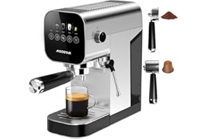 Aigostar 20Bar Espresso Coffee Machine for Capsule & Ground Coffee, Cappuccino & Latte Maker with Milk Frother Wand, Stainless Steel Professional Espresso Maker, Touch Panel, Removable Tank - Barista