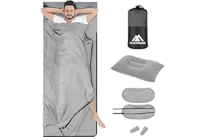 Flintronic Saco de Dormir, 220*90cm, Sábana de Viaje, Sábanas para Sacos de Dormir, con Bolsa de Almacenamiento*1, Máscara para Los Ojos*1, Tapón para Los Oídos*1, Almohada*1, para Montañismo Camping