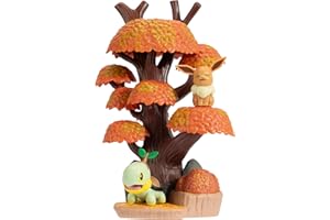 JAZWARES Pokemon Autumn Forest Environment - 15 cm wielopoziomowy zestaw ekspozycyjny z dwiema figurkami bojowymi 5 cm