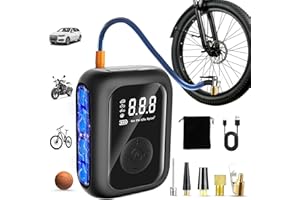 DICTIEN Compressore Aria Portatile,150PSI Pompa Elettrica per Bicicletta, Mini Compressore Bici con Schermo LED Digitale e Illuminazione LED,Gonfiatore Elettrico Portatile per Bici, Auto e Moto