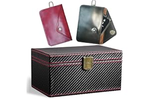 VALART Boîte Faraday pour Clés de Voiture et Noir/Rouge Cuir Souple Faraday Clé Voiture Pochette Sacs Bloqueur de Signal Sans Clé pour RFID Boîte Anti-piratage Faraday(1 Grande Coffret +Noir/Rouge Poche)