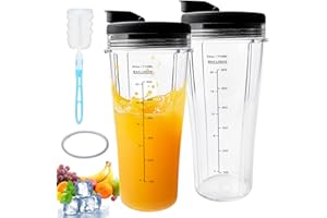 PORFOYO Mixer Ersatzteile Für Ninja, 2 Stück Becher Ersatzteile Für Ninja, Ersatzteile Für Mixer Ss100, Ss101, Ss300, Enthält 2 Flip-Top-Deckel, 1 Gummidichtung, 1 Topfbürste (710 Ml)