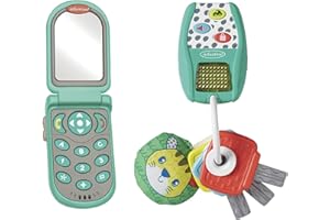 INFANTINO Mini-me Pretend set cadeau Téléphone Flip and Peek avec porte-clés Music & Lights, facile à saisir pour le développement précoce de la motricité fine, set de 2 pièces 315123