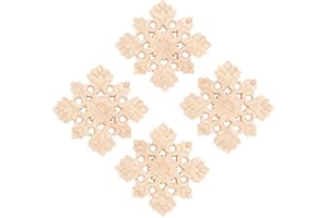 MUXSAM 4pcs Wood Carved Applique Onlay for Decoration Furniture Decals Corner Door Coset Drawer Ceiling Handmade Craft Unpainted 8x8cm