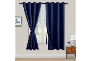 XWZO Blickdichte Vorhänge Verdunklungsvorhänge mit Ösen 2 Stücke Gardienen mit Raffhalter Lichtundurchlässige Vorhänge für Schlafzimmer,WonhzimmerBüro, 175x140 cm, Dunkelblau