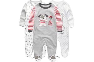Kiddiezoom Grenouillère à manches longues en coton pour bébé garçon, coupe ajustée, recouvre les pieds