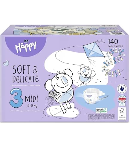 Pannolini Happy Maxi Box Colorati – Taglia 4 (8-14 Kg), Confezione Da 124 Pezzi, Ipoallergenici, Traspiranti, Con Indicatore Di Urina
