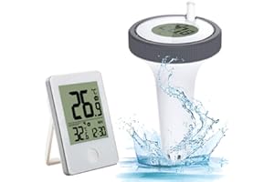 RUNQIN OUTDOOR Thermomètre Piscine Flottant Electronique sans Fil Radio Connecté,Combinaison Thermomètre Température Wireless d'eau LCD avec Récepteur Numérique Exterieur Interieur,pour Aquarium,Spa,Étang à Poissons