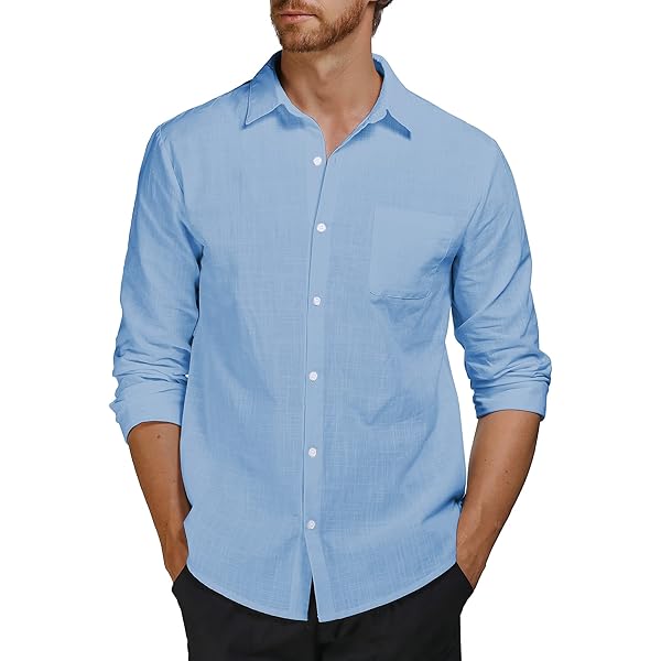Leichtes Sommerhemd Herren - Musselin Baumwolle Langarm Hemd Mit Umlegekragen