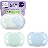 Philips Avent Ultra Start Pacifiers, Anatomical Newborn Pacifiers, Soft Silicone Symmetrical Nipple, BPA-Free, Sterilizer Cas