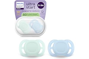Philips Avent Sucettes ultra start - Orthodontiques, pour nouveau-nés, tétine souple symétrique en silicone, sans BPA, avec étui de stérilisation, lot de 2, SCF075/12