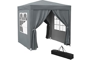 Outsunny 2 x 2 m Garden Pop Up Gazebo, Wedding Party Tent Marquee, Water Resistant Awning Canopy With Sidewalls, Windows, Carry Bag, Grey