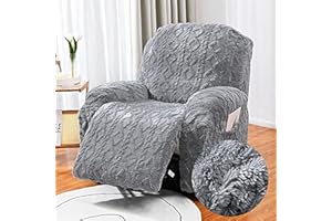 FANSU Recliner Chair Covers for Electric Chair 1 Seater with Pockets, Jacquard Plush Stretch Recliner Chair Slipcover for Armchairs, Sofa Covers Protector for Living Room (1 Seater,grey)