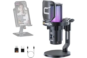 COMICA EJoy Uni Pro Kabellos USB Mikrofon PC, Gaming Mikrofon für Streaming Podcast Studio, PS4/PS5/MAC, Microphone Pc mit Geräuschunterdrückendes, RGB-Steuerung, Stummschaltung, Gain Regler-Black